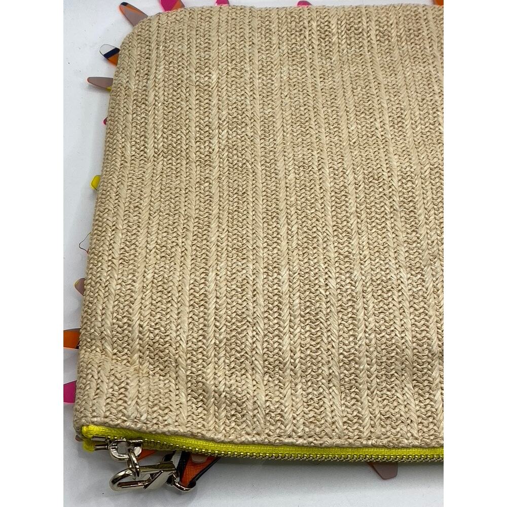 TRINA TURK Women's Beige-Pink Beaded Flower Woven Wristlet Clutch - Picture 8 of 11